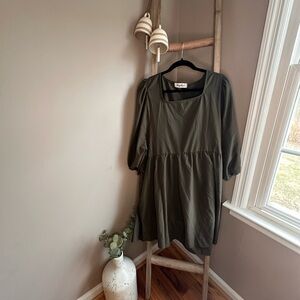 Chic Soul Olive Green Square-Neck Babydoll Dress